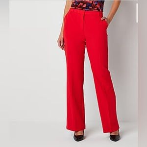 Express Slacks Red Strait Leg Flat Front Dress Pants Cotton Blend Women Size 6